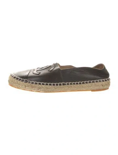 Pre-owned Chanel Interlocking Cc Logo Leather Espadrilles In Black