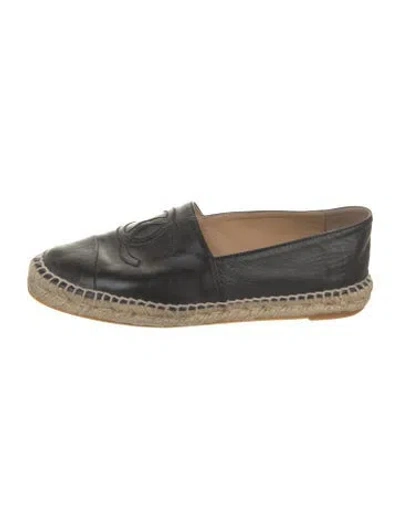 Pre-owned Chanel Interlocking Cc Logo Leather Espadrilles In Black