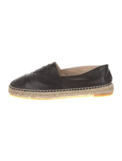 Pre-owned Chanel Interlocking Cc Logo Leather Espadrilles In Black
