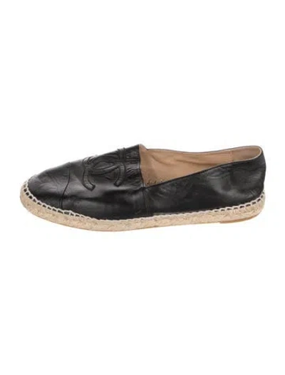 Pre-owned Chanel Interlocking Cc Logo Leather Espadrilles In Black