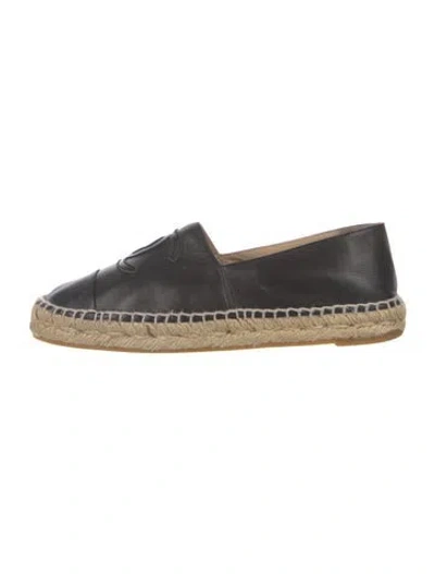 Pre-owned Chanel Interlocking Cc Logo Leather Espadrilles In Black