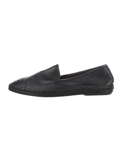 Pre-owned Chanel Interlocking Cc Logo Leather Espadrilles In Black