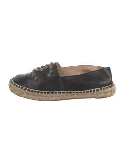 Pre-owned Chanel Interlocking Cc Logo Leather Espadrilles In Black
