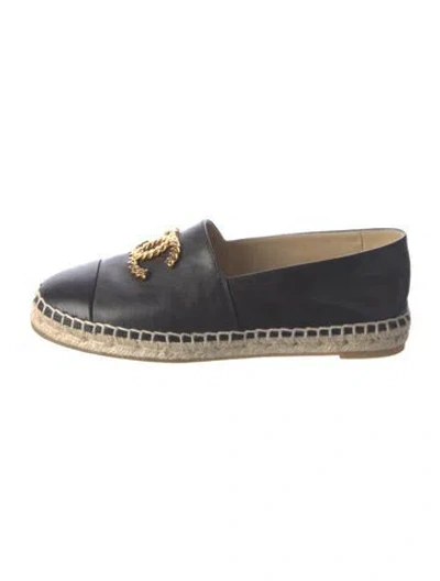 Pre-owned Chanel Interlocking Cc Logo Leather Espadrilles In Black