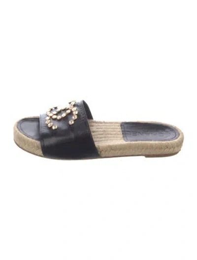 Pre-owned Chanel Interlocking Cc Logo Leather Espadrilles In Black