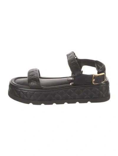 Pre-owned Chanel Interlocking Cc Logo Leather Espadrilles In Black