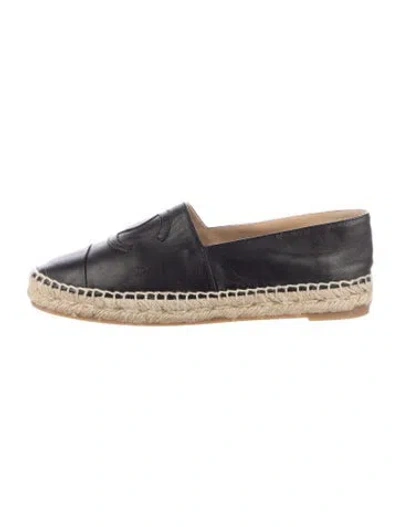 Pre-owned Chanel Interlocking Cc Logo Leather Espadrilles In Black