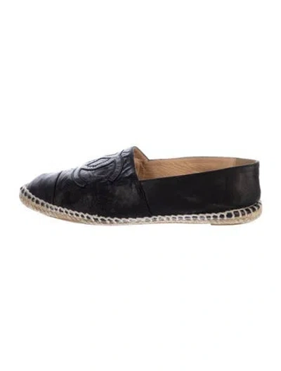 Pre-owned Chanel Interlocking Cc Logo Leather Espadrilles In Black