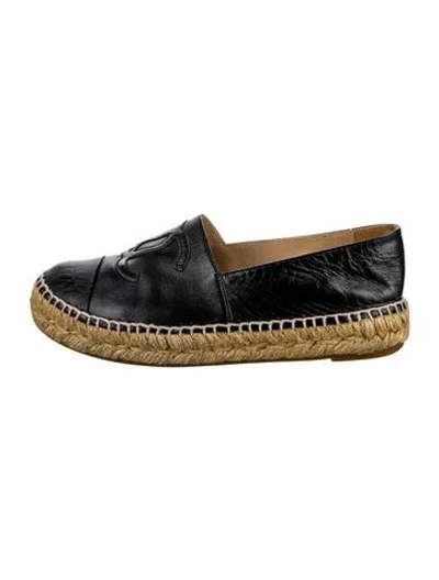 Pre-owned Chanel Interlocking Cc Logo Leather Espadrilles In Black