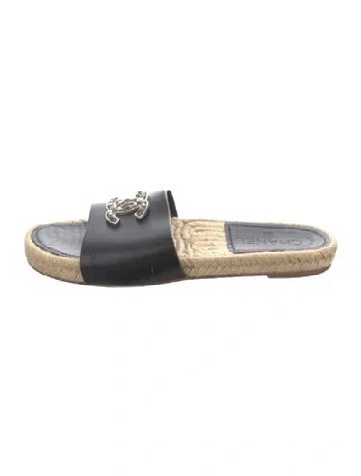 Pre-owned Chanel Interlocking Cc Logo Leather Espadrilles In Black