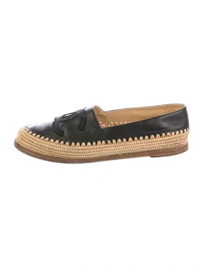 Pre-owned Chanel Interlocking Cc Logo Leather Espadrilles In Black
