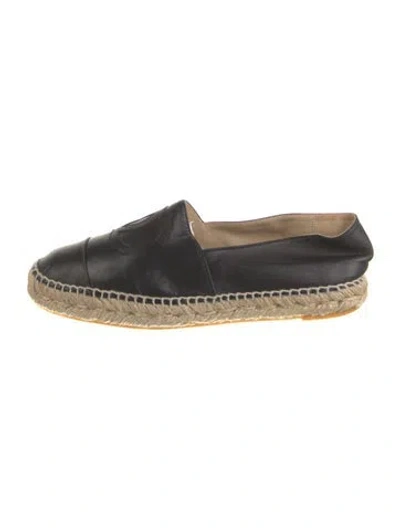 Pre-owned Chanel Interlocking Cc Logo Leather Espadrilles In Black