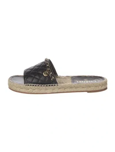 Pre-owned Chanel Interlocking Cc Logo Leather Espadrilles In Black