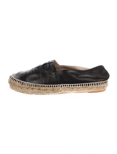 Pre-owned Chanel Interlocking Cc Logo Leather Espadrilles In Black
