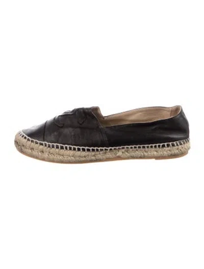 Pre-owned Chanel Interlocking Cc Logo Leather Espadrilles In Black
