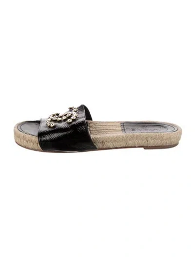 Pre-owned Chanel Interlocking Cc Logo Leather Espadrilles In Black