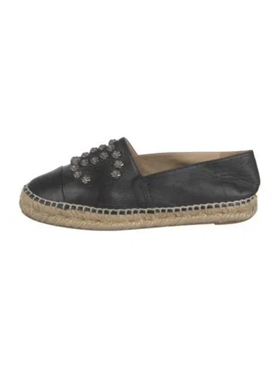 Pre-owned Chanel Interlocking Cc Logo Leather Espadrilles In Black