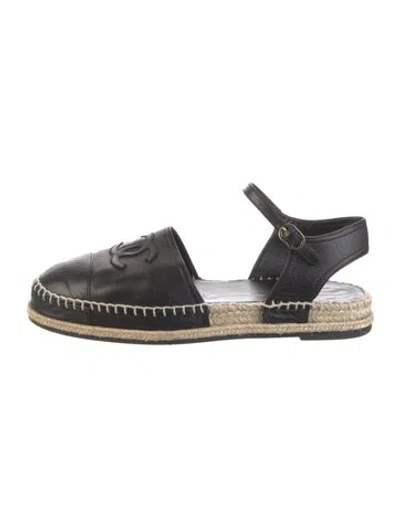 Pre-owned Chanel Interlocking Cc Logo Leather Espadrilles In Black