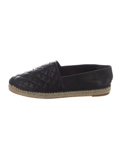 Pre-owned Chanel Interlocking Cc Logo Leather Espadrilles In Black