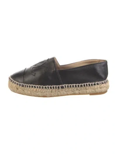 Pre-owned Chanel Interlocking Cc Logo Leather Espadrilles In Black