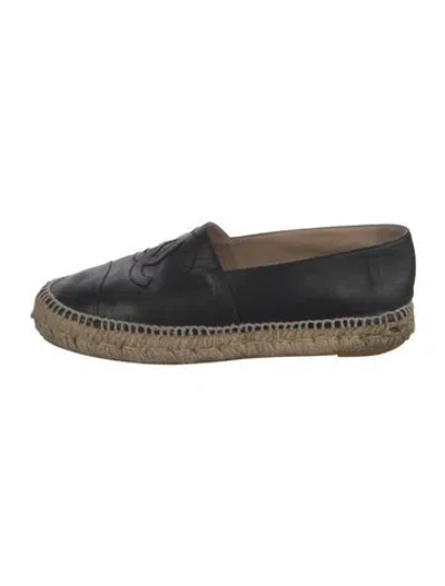 Pre-owned Chanel Interlocking Cc Logo Leather Espadrilles In Black