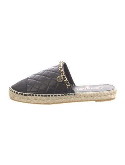 Pre-owned Chanel Interlocking Cc Logo Leather Espadrilles In Black
