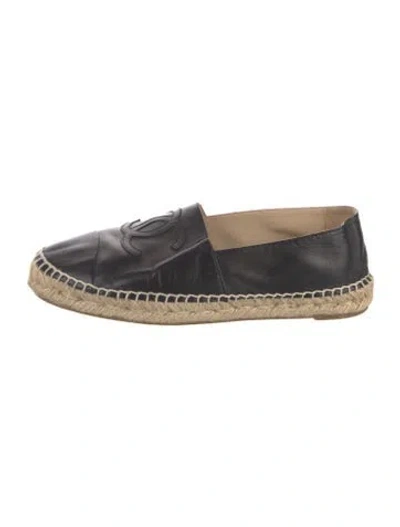 Pre-owned Chanel Interlocking Cc Logo Leather Espadrilles In Black