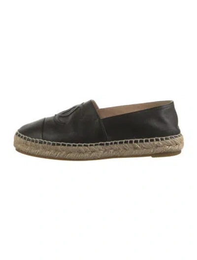 Pre-owned Chanel Interlocking Cc Logo Leather Espadrilles In Black