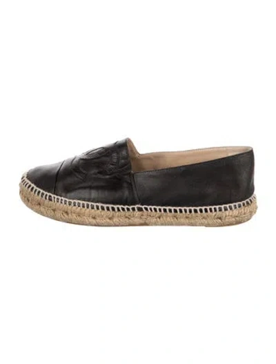 Pre-owned Chanel Interlocking Cc Logo Leather Espadrilles In Black