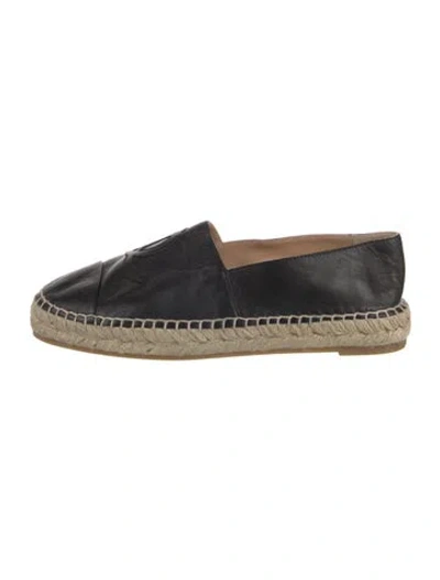 Pre-owned Chanel Interlocking Cc Logo Leather Espadrilles In Black