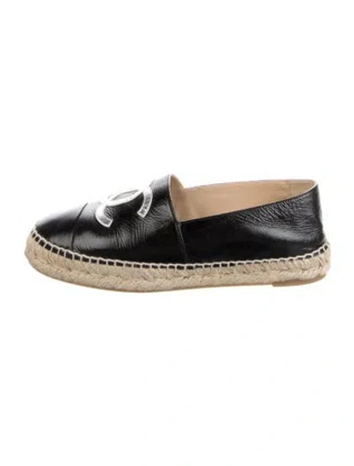 Pre-owned Chanel Interlocking Cc Logo Leather Espadrilles In Black