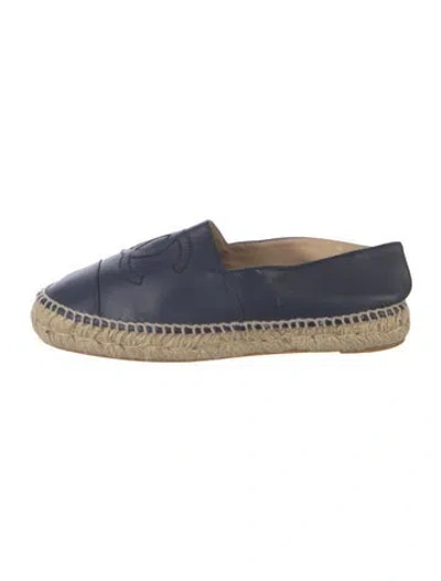 Pre-owned Chanel Interlocking Cc Logo Leather Espadrilles In Blue