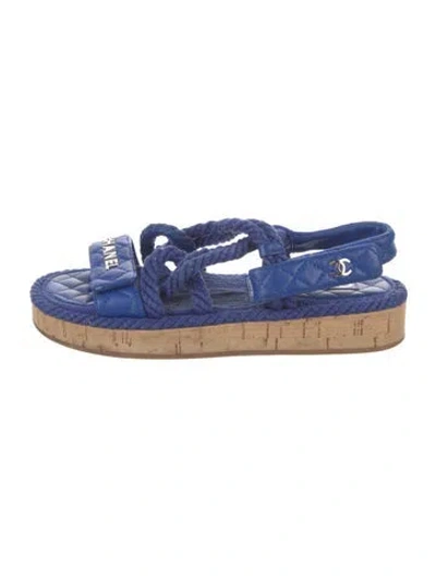 Pre-owned Chanel Interlocking Cc Logo Leather Espadrilles In Blue