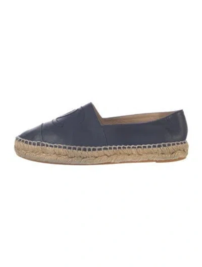 Pre-owned Chanel Interlocking Cc Logo Leather Espadrilles In Blue