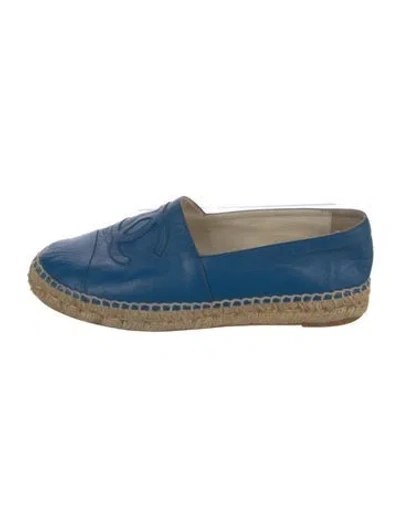 Pre-owned Chanel Interlocking Cc Logo Leather Espadrilles In Blue
