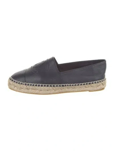 Pre-owned Chanel Interlocking Cc Logo Leather Espadrilles In Blue