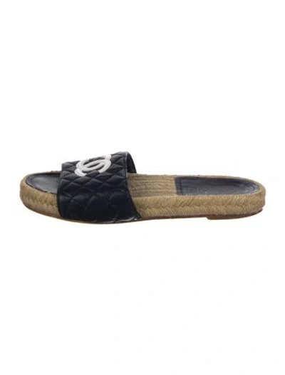 Pre-owned Chanel Interlocking Cc Logo Leather Espadrilles In Blue