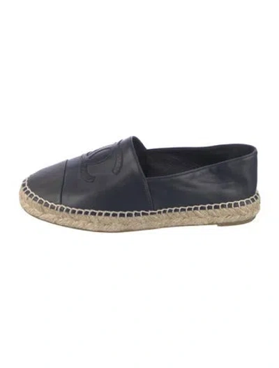 Pre-owned Chanel Interlocking Cc Logo Leather Espadrilles In Blue
