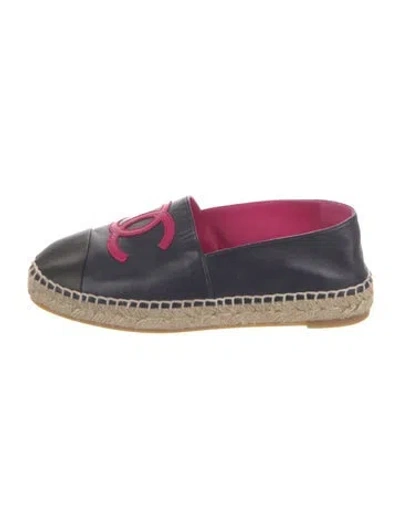 Pre-owned Chanel Interlocking Cc Logo Leather Espadrilles In Blue
