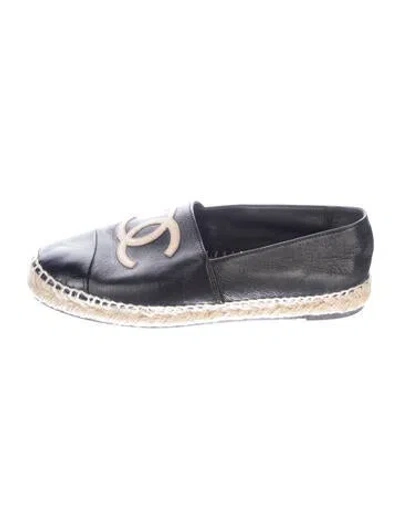 Pre-owned Chanel Interlocking Cc Logo Leather Espadrilles In Blue