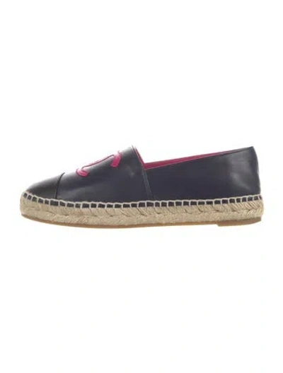 Pre-owned Chanel Interlocking Cc Logo Leather Espadrilles In Blue