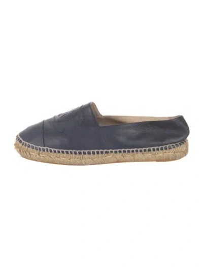 Pre-owned Chanel Interlocking Cc Logo Leather Espadrilles In Blue