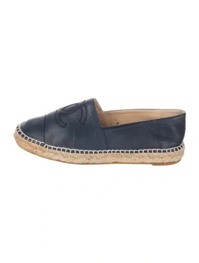 Pre-owned Chanel Interlocking Cc Logo Leather Espadrilles In Blue