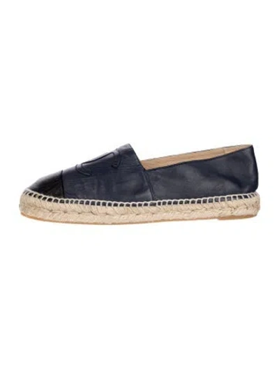 Pre-owned Chanel Interlocking Cc Logo Leather Espadrilles In Blue