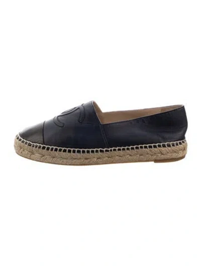 Pre-owned Chanel Interlocking Cc Logo Leather Espadrilles In Blue