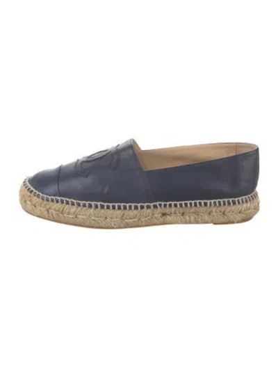Pre-owned Chanel Interlocking Cc Logo Leather Espadrilles In Blue