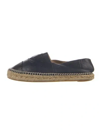 Pre-owned Chanel Interlocking Cc Logo Leather Espadrilles In Blue