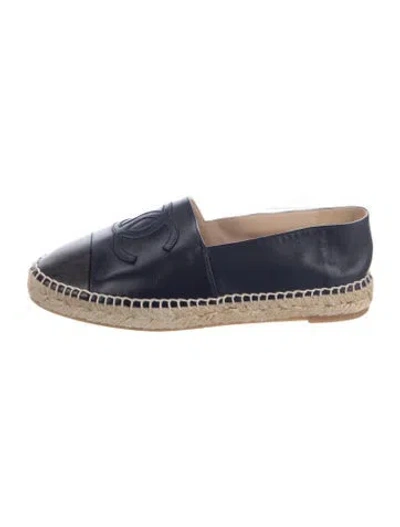 Pre-owned Chanel Interlocking Cc Logo Leather Espadrilles In Blue