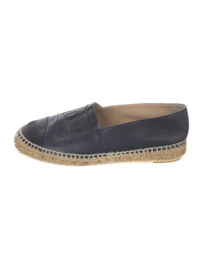 Pre-owned Chanel Interlocking Cc Logo Leather Espadrilles In Blue