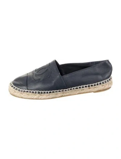 Pre-owned Chanel Interlocking Cc Logo Leather Espadrilles In Blue